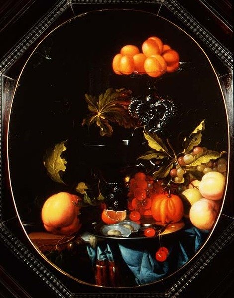 南瓜、水果和牡蛎的静物画 作者 科尼利厄斯·詹森·范·科伦（Cornelius Janssen van Ceulen）