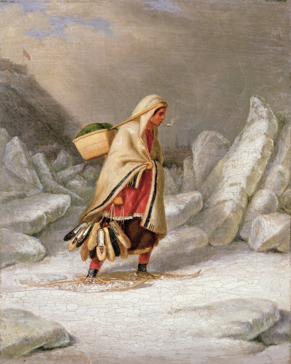 一名印度妇女穿着雪鞋 作者 科尼利厄斯·克里格霍夫（Cornelius Krieghoff）
