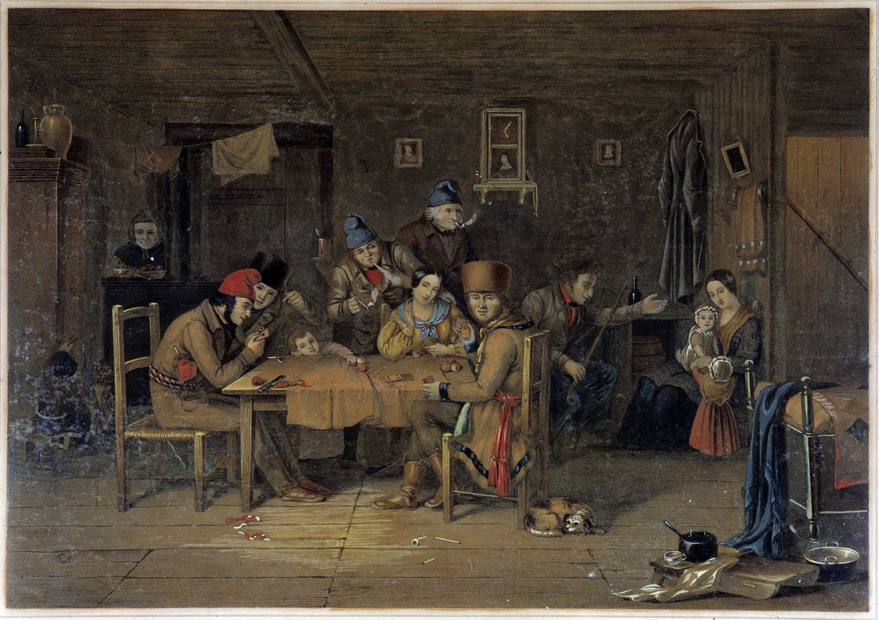 French settlers in Canada playing cards - painting by Krieghoff 作者 科尼利厄斯·克里格霍夫（Cornelius Krieghoff）