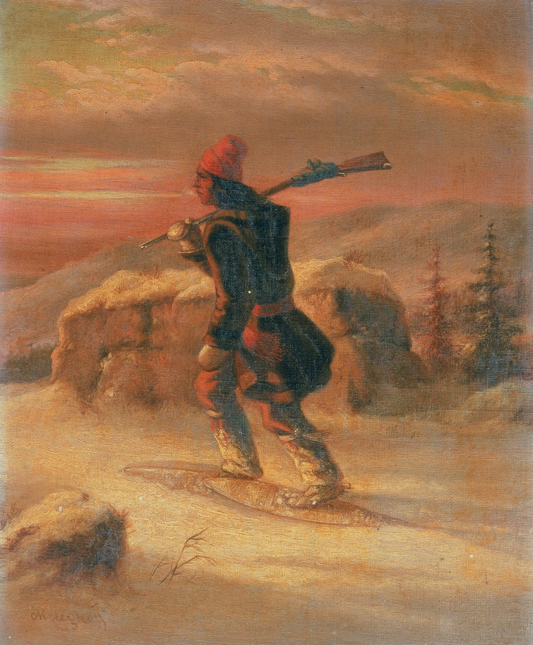 雪地里的印度猎人 作者 科尼利厄斯·克里格霍夫（Cornelius Krieghoff）