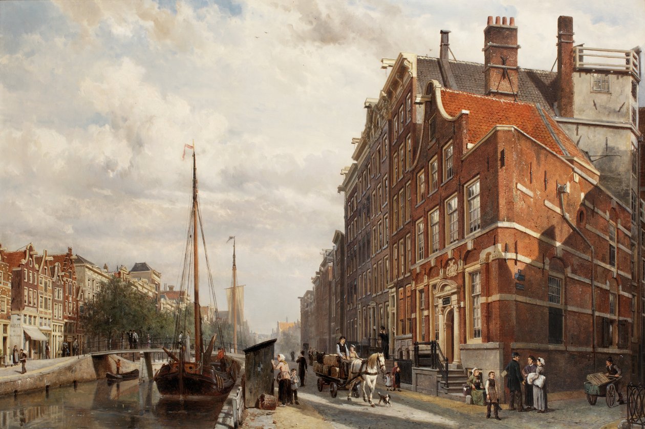 阿姆斯特丹Nieuwezijds Voorburgwal上Makelaers市政厅的景色，1883年 作者 科尼利斯·斯普林格