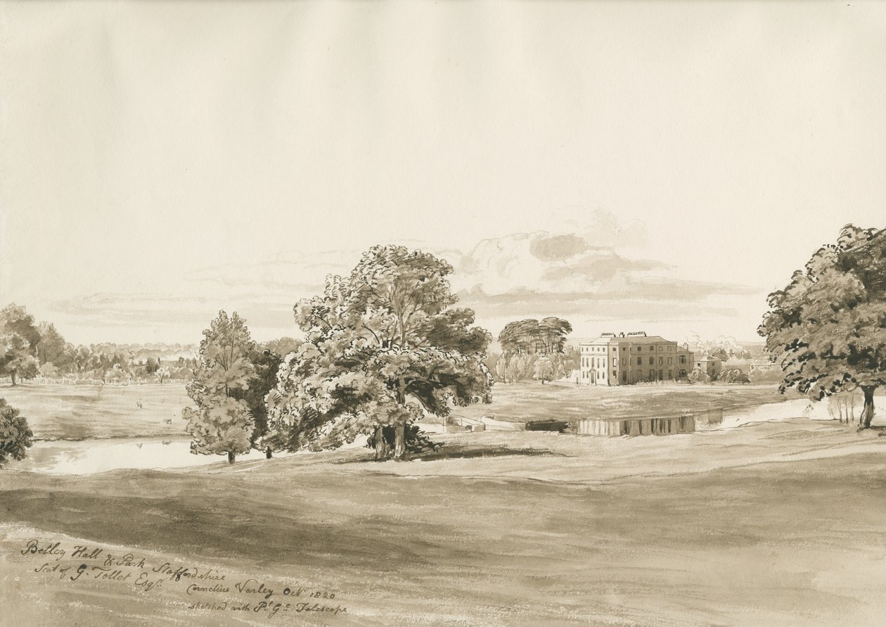贝特利·霍尔（Betley Hall）：棕褐色水洗图，1820年10月 作者 科尼利厄斯·瓦利