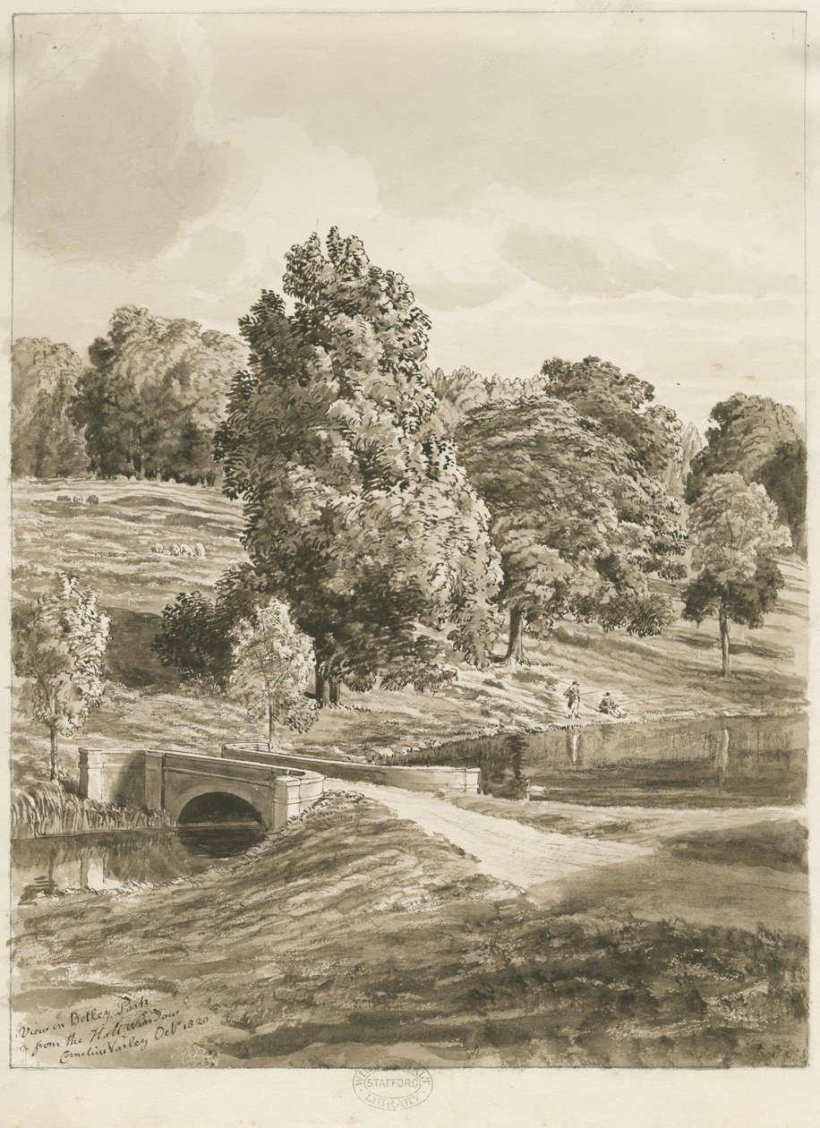 贝特利公园（Betley Park）：棕褐色水洗图，1820年10月（绘制） 作者 科尼利厄斯·瓦利