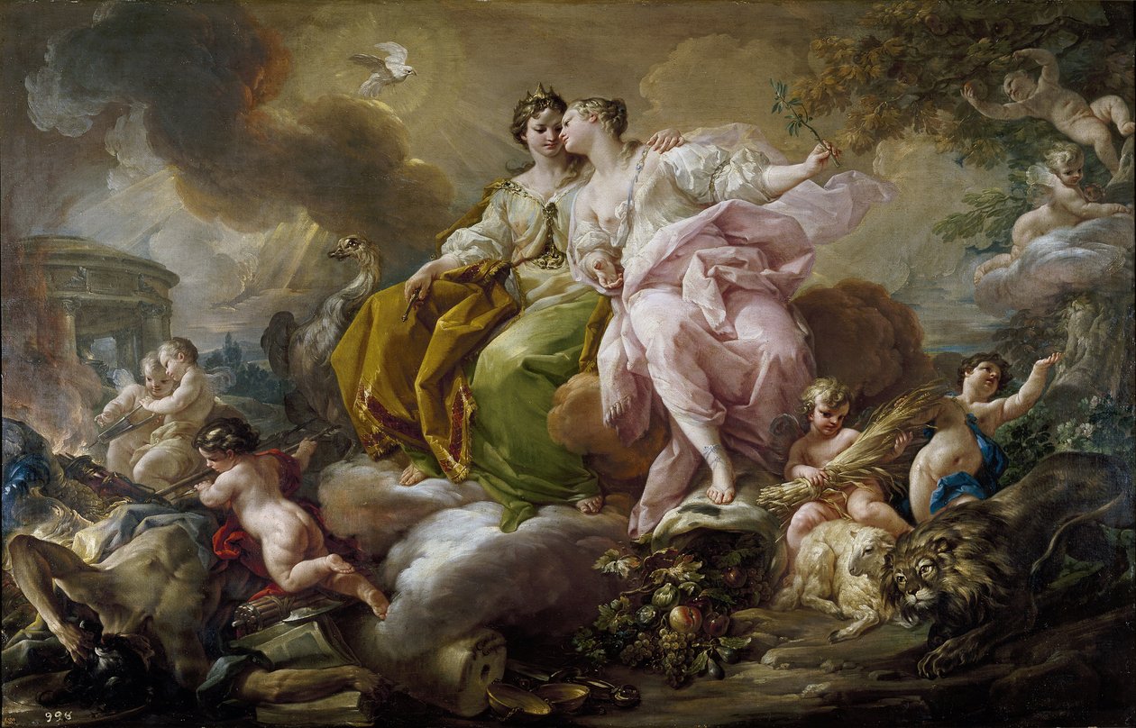 Justice et Paix - 正义与和平 - Corrado Giaquinto（1703-1766 年）的画作 - 约 1754 年 - 布面油画 - 216x325 厘米 - 洛可可艺术 - 马德里普拉多博物馆 作者 Corrado Giacquinto