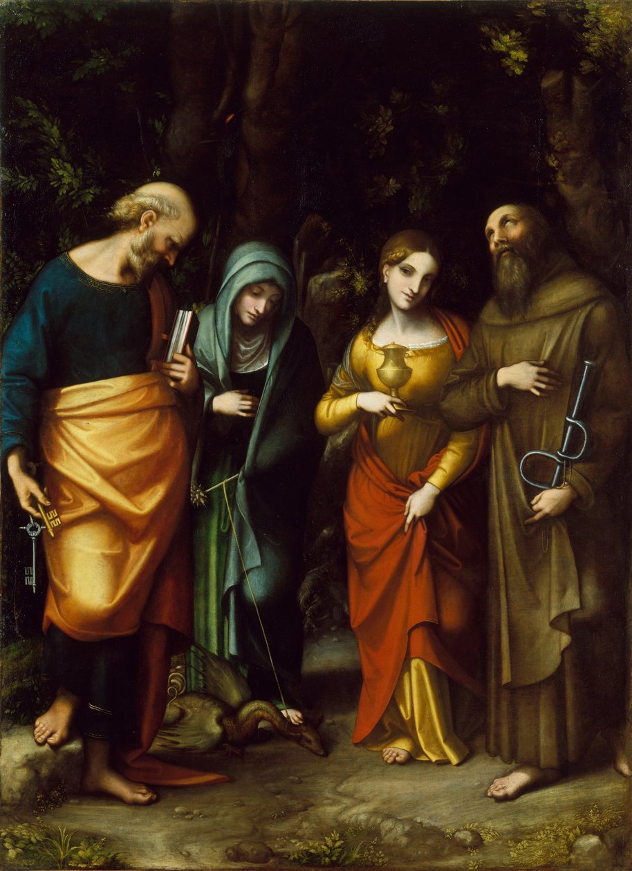 Saints Peter，Martha，Mary Magdalen和Leonard，1515-7-7 作者 安东尼奥·达·科雷焦
