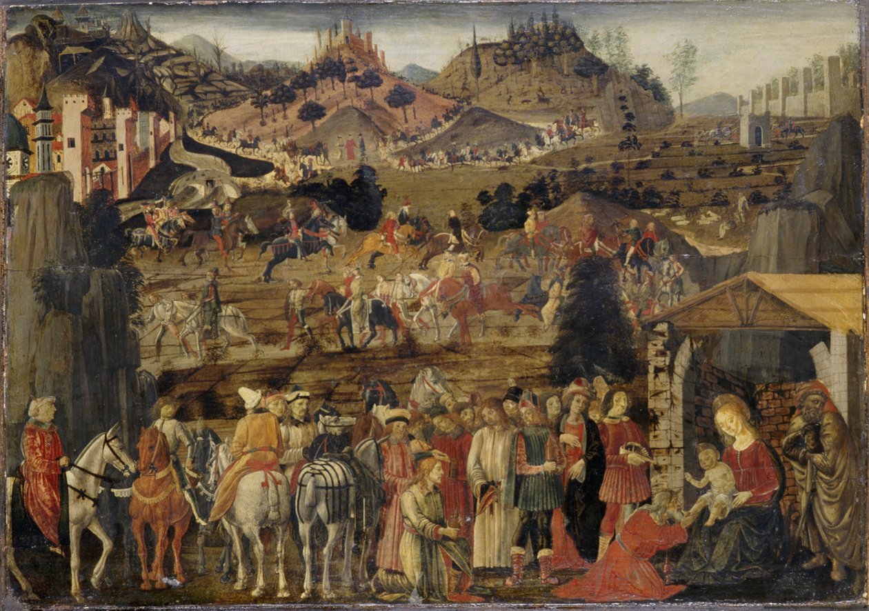 魔法师的崇拜，c.1480（松木上的蛋彩画） 作者 科西莫·罗塞利（Cosimo Rosselli）
