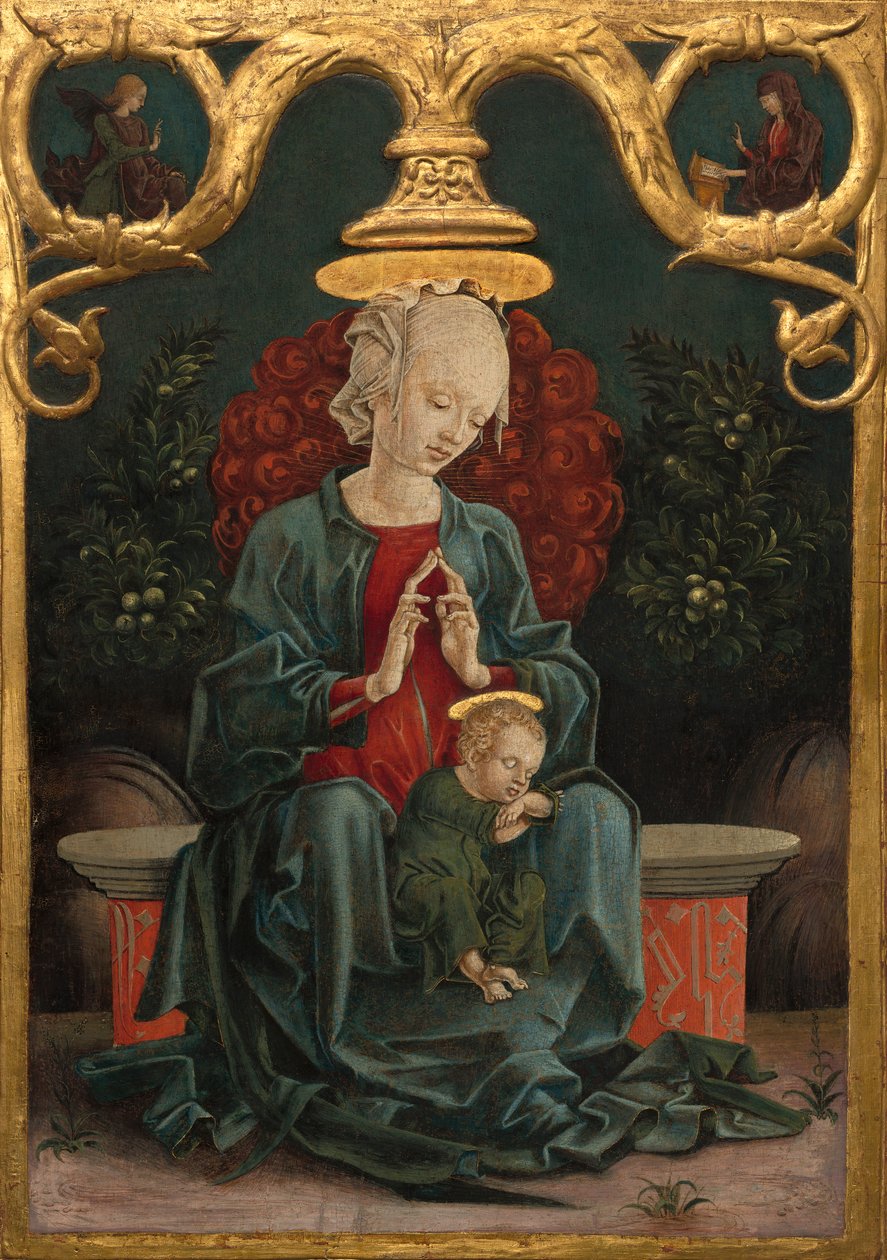麦当娜和孩子在花园里，c.1460-70 作者 Cosimo Tura
