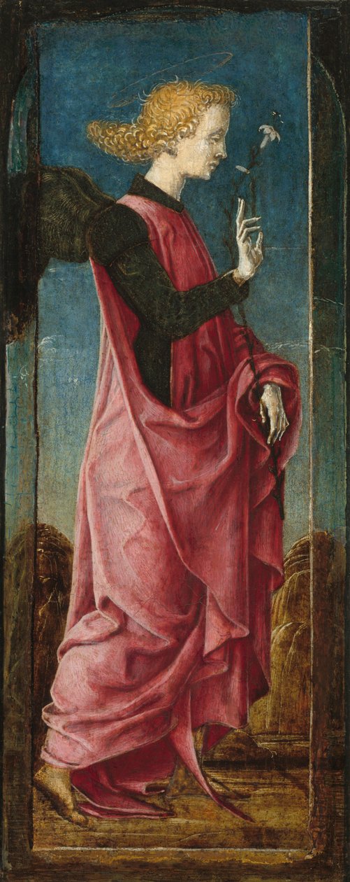 大天使加百列 [左中板]，约 1470-1480 年（钢笔画和色粉画在画板上） 作者 Cosimo Tura