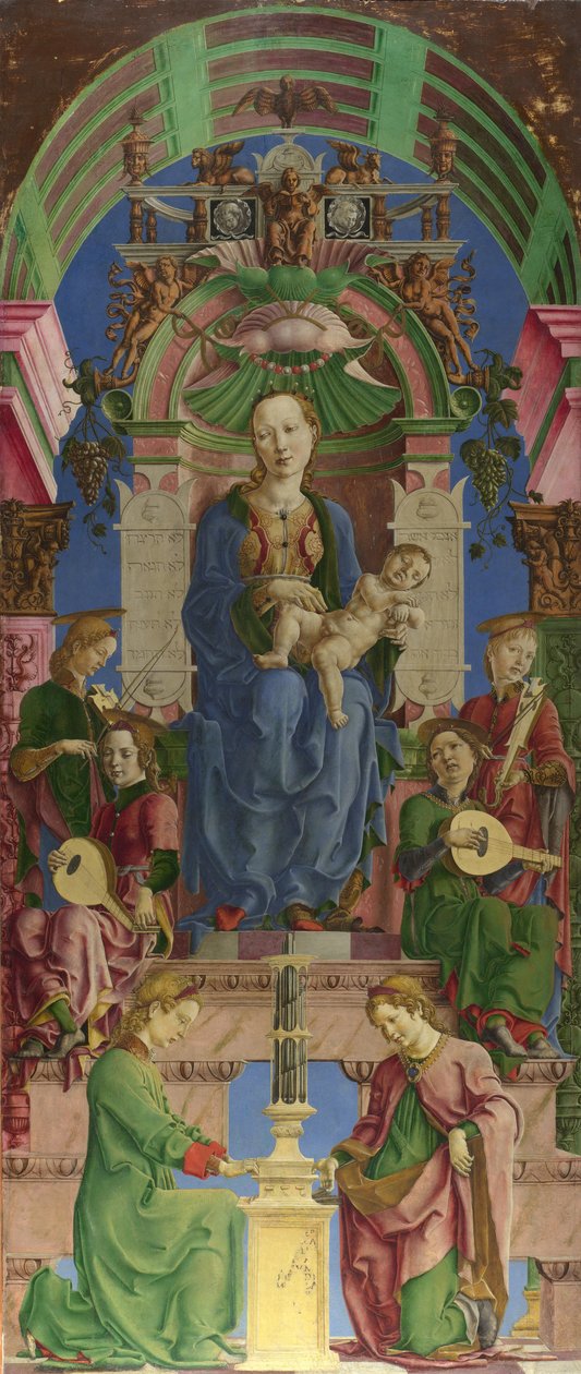 圣母玛利亚和圣婴登基，1470年代。 作者 Cosimo Tura