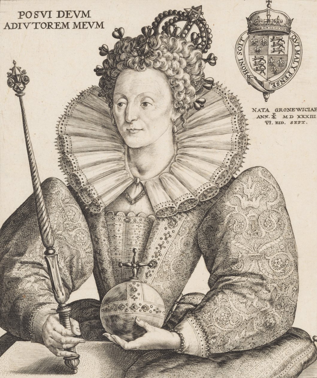 伊丽莎白一世女王，1592年。 作者 Crispijn de Passe I.