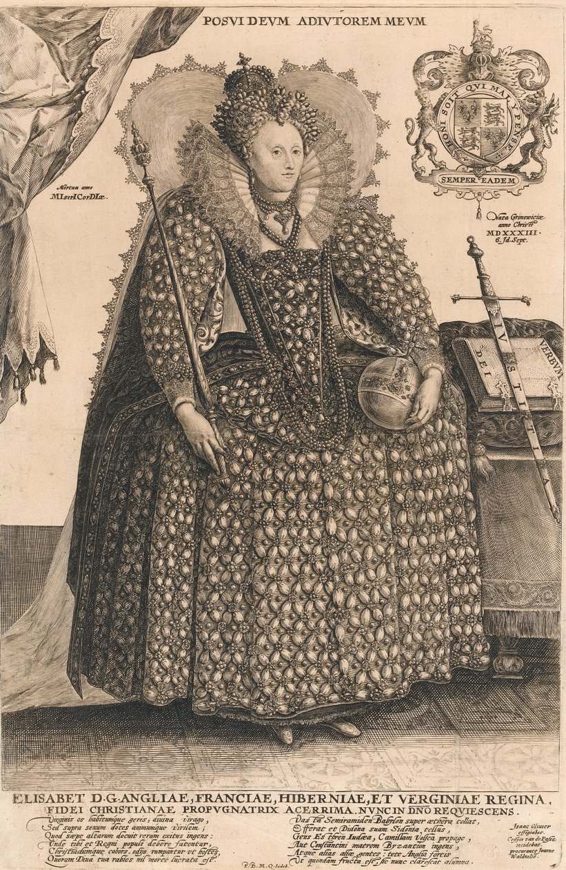 伊丽莎白，英国女王，约1603年（雕刻）。 作者 克里斯平一世