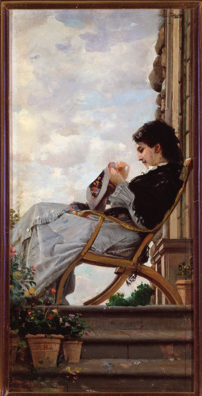 Woman sewing on the terrace 作者 克里斯蒂亚诺·班蒂