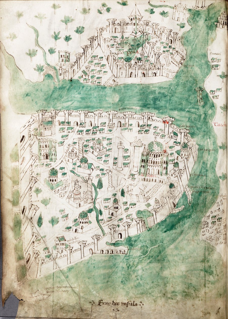 君士坦丁堡地图，约 1420 年（牛皮纸） 作者 克里斯托弗·布翁德尔蒙蒂