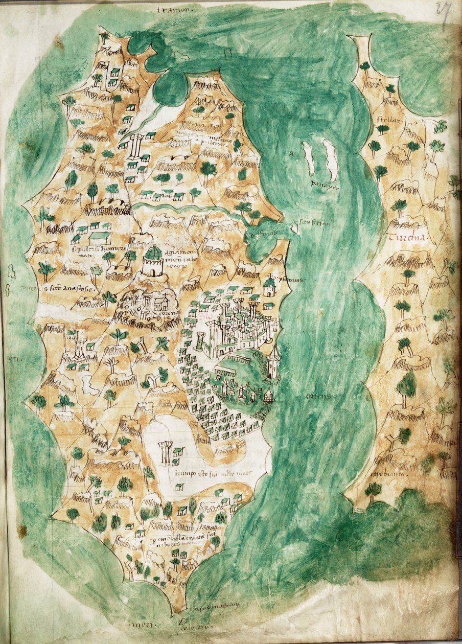 基奥斯和邻近大陆的海图，约 1420 年（牛皮纸） 作者 克里斯托弗·布翁德尔蒙蒂