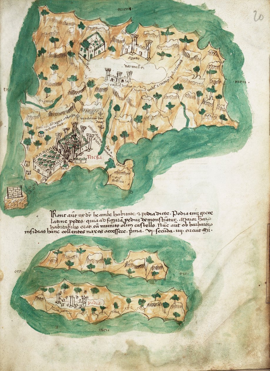 纳克索斯牛皮纸海图，约 1420 年（牛皮纸） 作者 克里斯托弗·布翁德尔蒙蒂