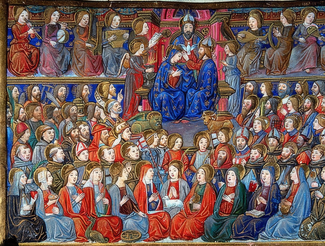 马里亚加冕礼（c.151v）。 1476 作者 克里斯托福罗·德·普雷迪斯