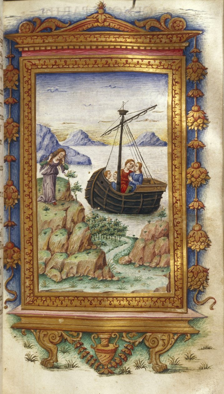 欧仁（Oenone）着《海伦的海伦插画》（海伦插图，1485-1499年）折服巴黎 作者 马里斯塔纳（Cristoforo Majorana）
