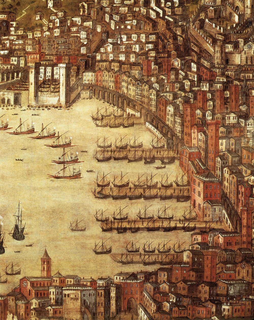 热那亚及其城堡景色（细节） 1597 年（布面油画） 作者 克里斯托弗·德·格拉西