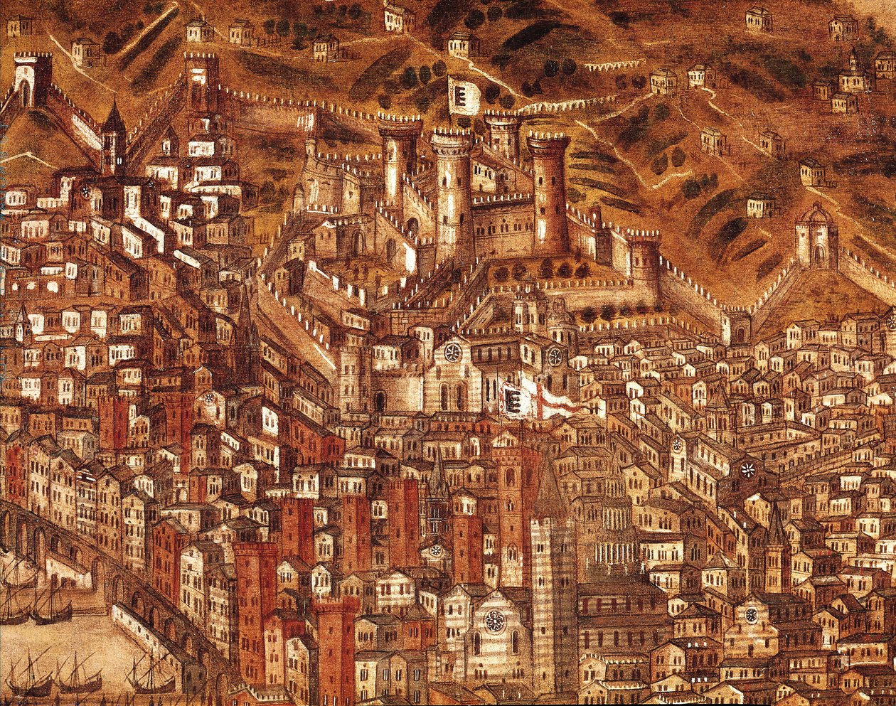 热那亚及其城堡景色（细节） 1597 年（布面油画） 作者 克里斯托弗·德·格拉西