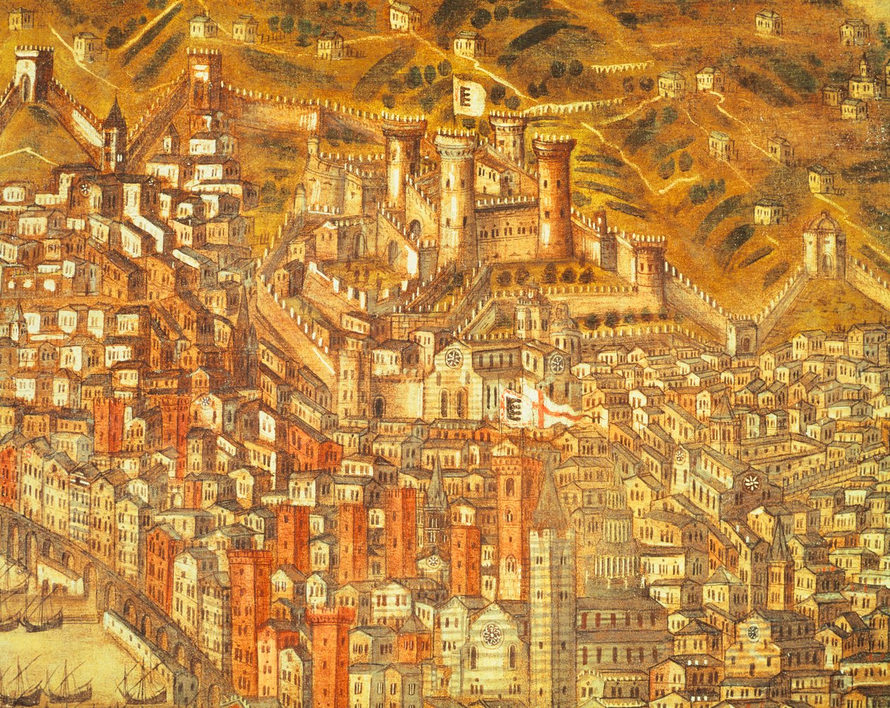 热那亚及其城堡景色（细节） 1597 年（布面油画） 作者 克里斯托弗·德·格拉西
