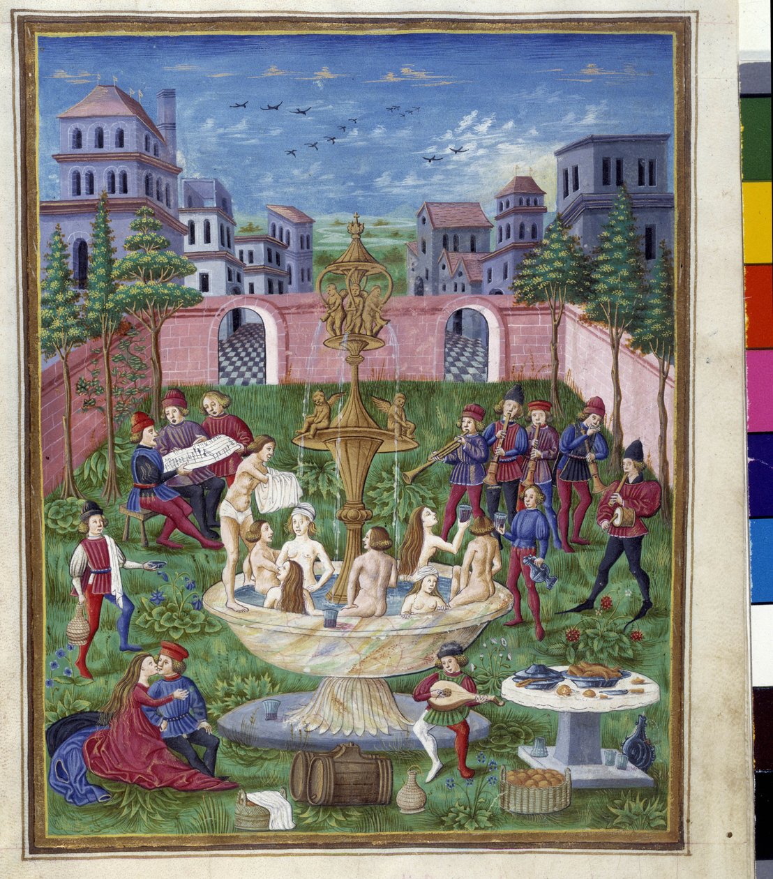 水星的影响：爱的花园和青春之泉。Cristoforo de Predis (v. 1440-v. 1486)制作的微型画--在 "De Sphaera" d