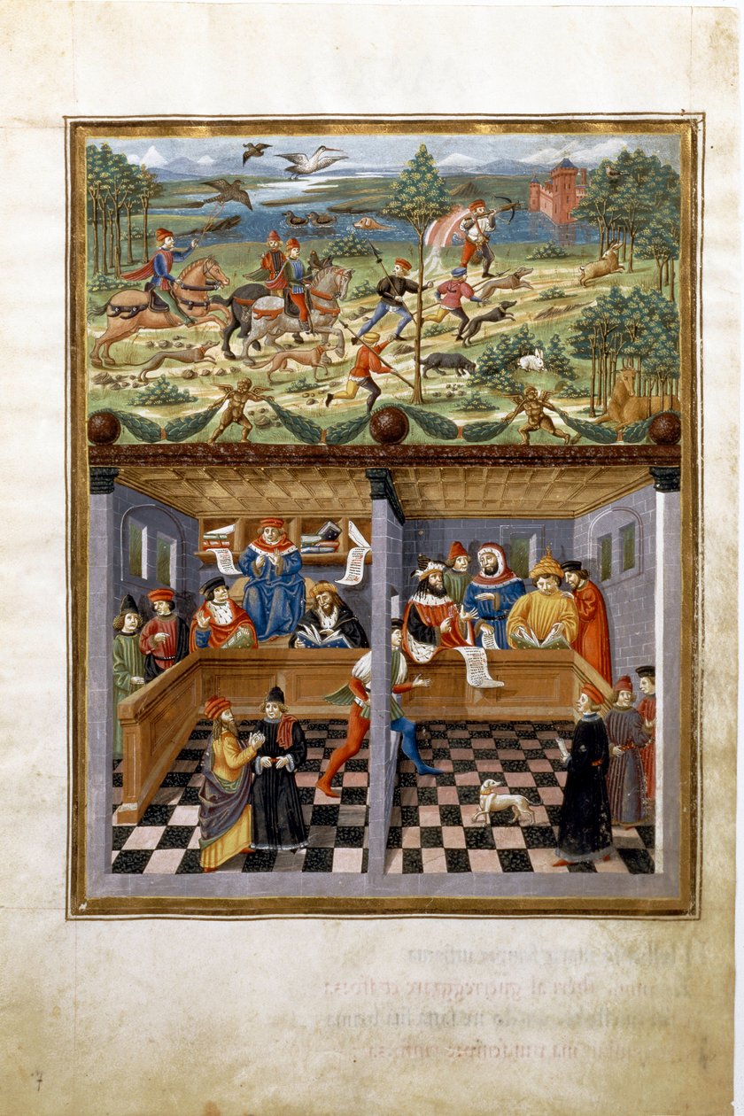 朱庇特的影响：打猎和宫廷。(微型画，约1470年) 作者 克里斯托福罗·德·普雷迪斯