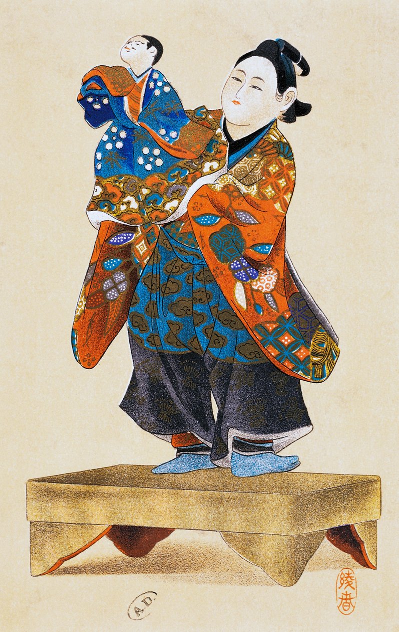 木偶师、木偶剧、浮世绘艺术版画、木刻复制品、日本文明、江户时代 作者 文化江户