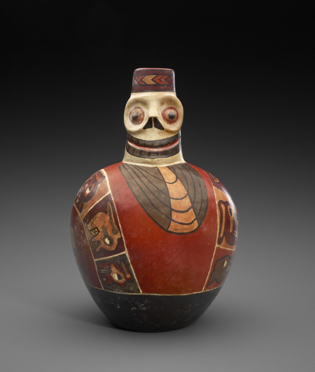 带有死亡面具的人物瓶，公元600-1000年（带防滑的陶器） 作者 文化沃里