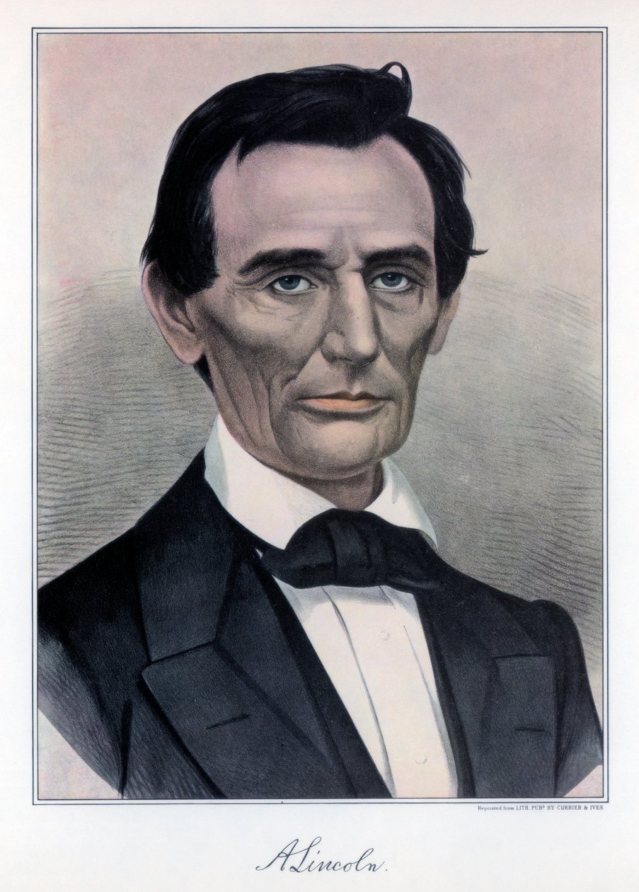 19世纪，美国第十六任总统亚伯拉罕·林肯（Abraham Lincoln）。 作者 库里尔和艾夫斯