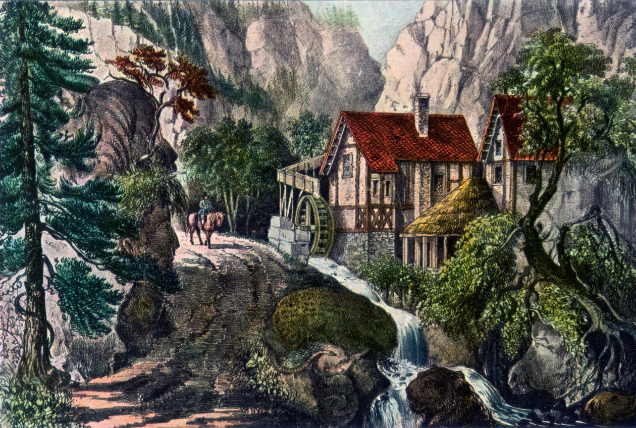 老瑞士磨坊，1872年。 作者 库里尔和艾夫斯