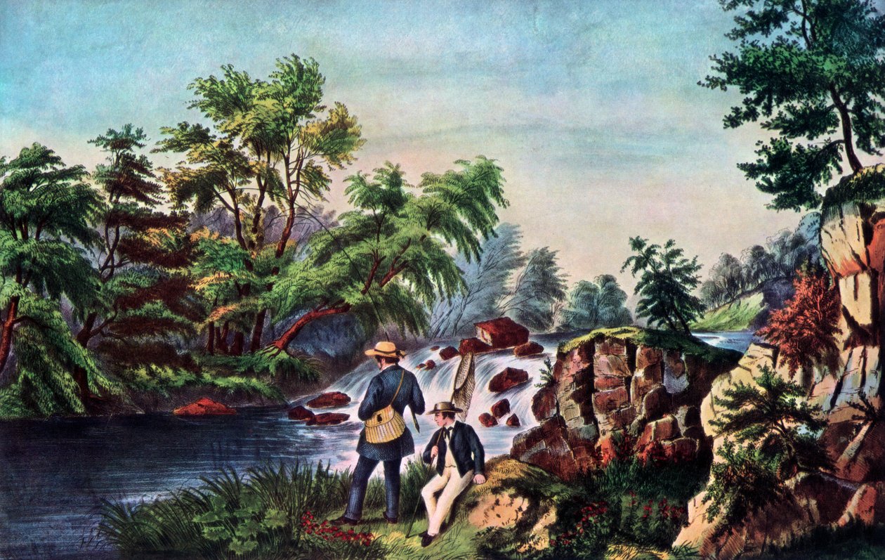 鳟鱼小溪，1852年。 作者 库里尔和艾夫斯