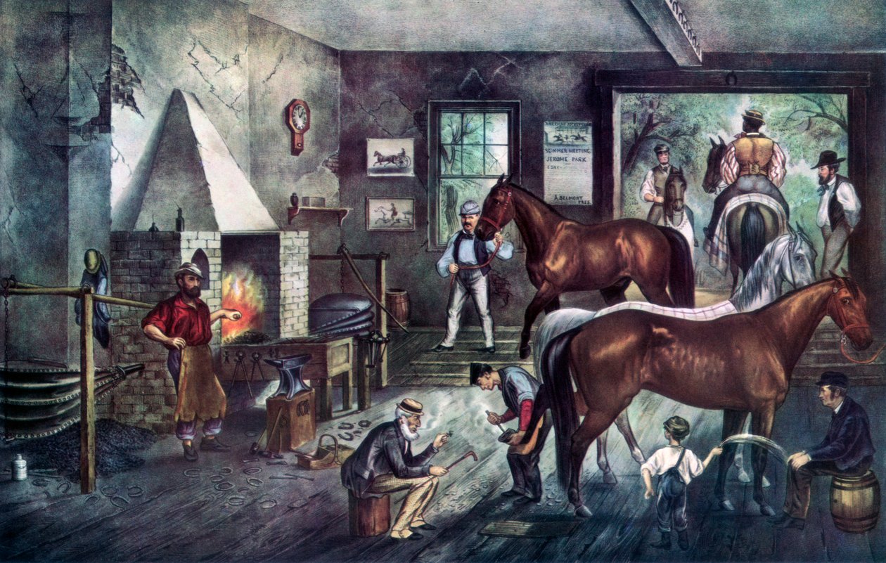 1869年，在锻炉上的小跑裂缝。 作者 库里尔和艾夫斯