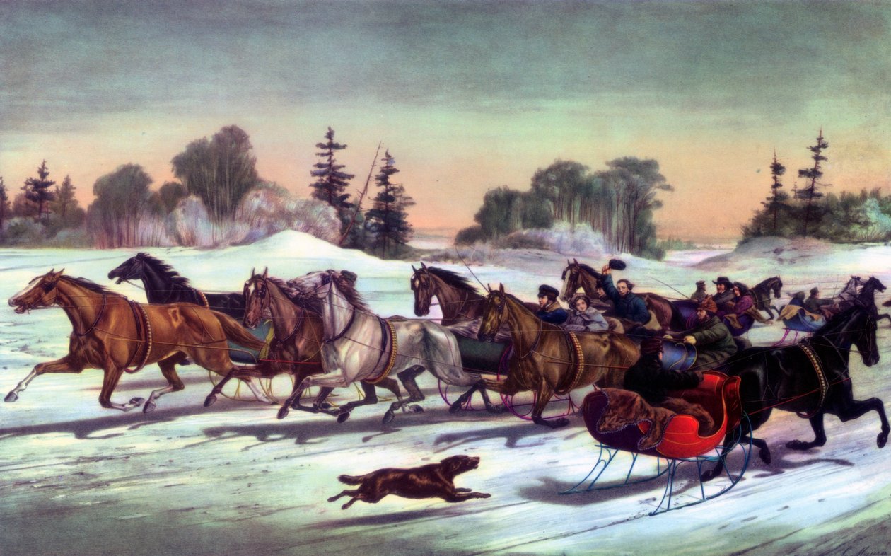 1858年，《雪地上的小跑裂缝》。 作者 库里尔和艾夫斯