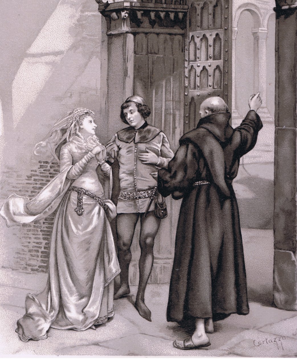 进入Friar Laurence和Romeo，来自罗密欧与朱丽叶的插图， 作者 库塔佐