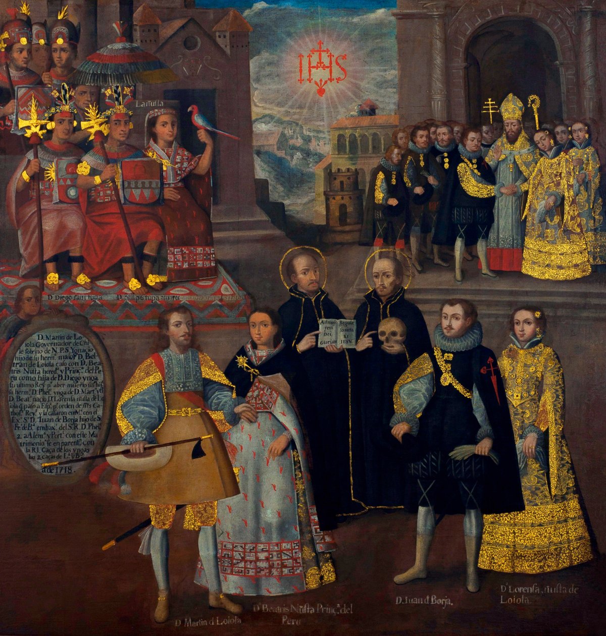 Martín de Loyola 与 Doña Beatriz Ñusta 以及 Don Juan Borja 与 Lorenza Ñusta 的婚姻。 作者 库斯科学校