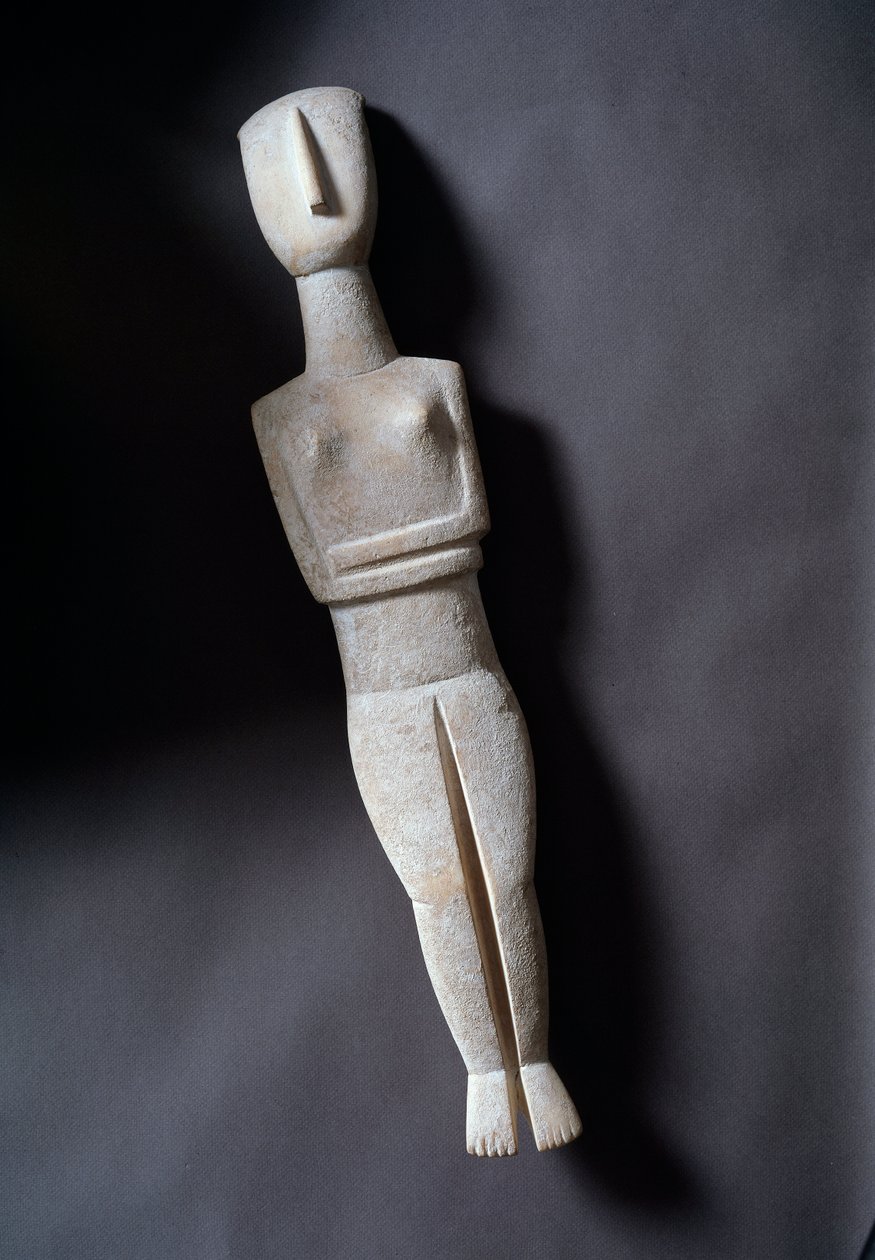 女神像，示意图，白色大理石与赭石镶嵌，公元前3200-2000年 作者 基克拉迪基克拉迪基