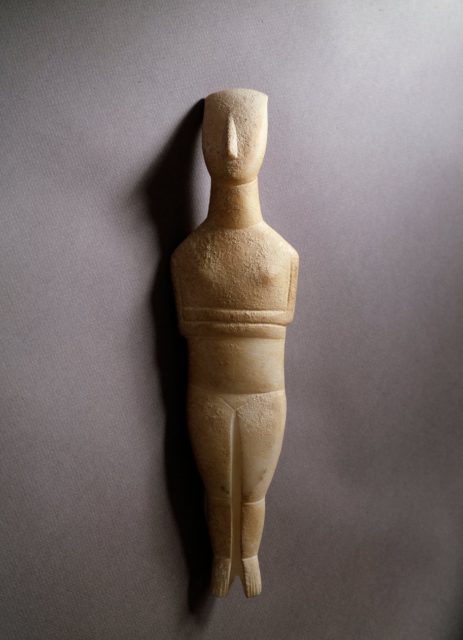 示意性的女性雕像，白色大理石，有赭石沉积物，公元前3200-2000年 作者 基克拉迪基克拉迪基