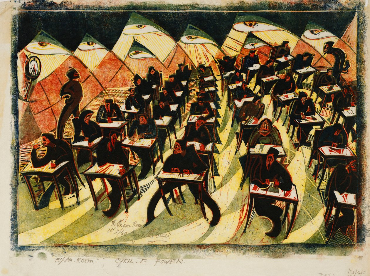考场》，约 1934 年（薄日本纸彩色线刻版画） 作者 西里尔·爱德华·鲍尔
