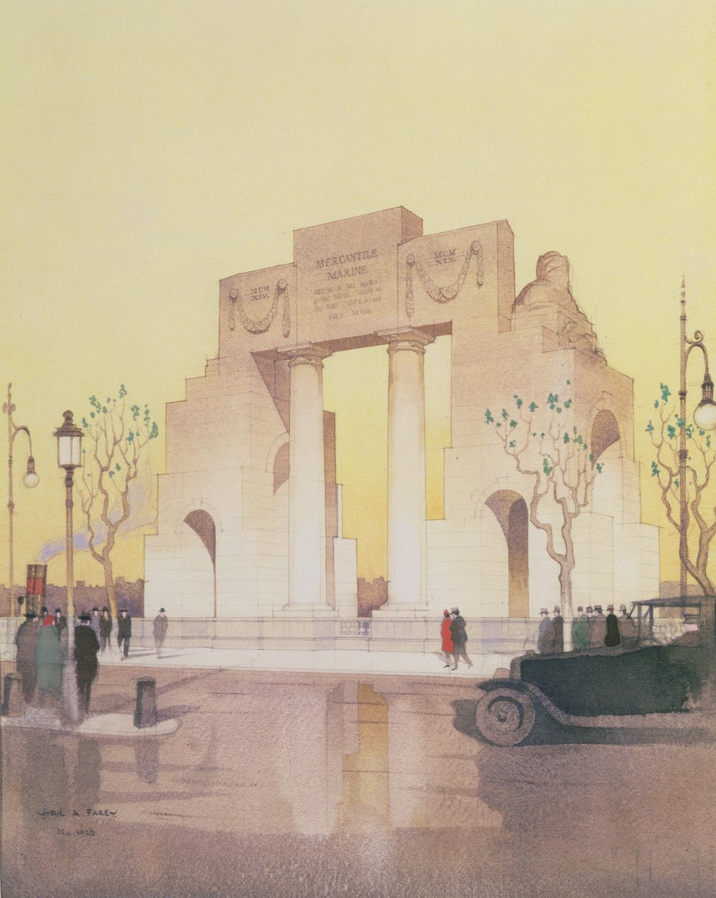 埃德温-兰德塞尔-卢廷斯（1869-1944 年）建造的商业海洋纪念碑（纸面水彩画） 作者 西里尔·法雷