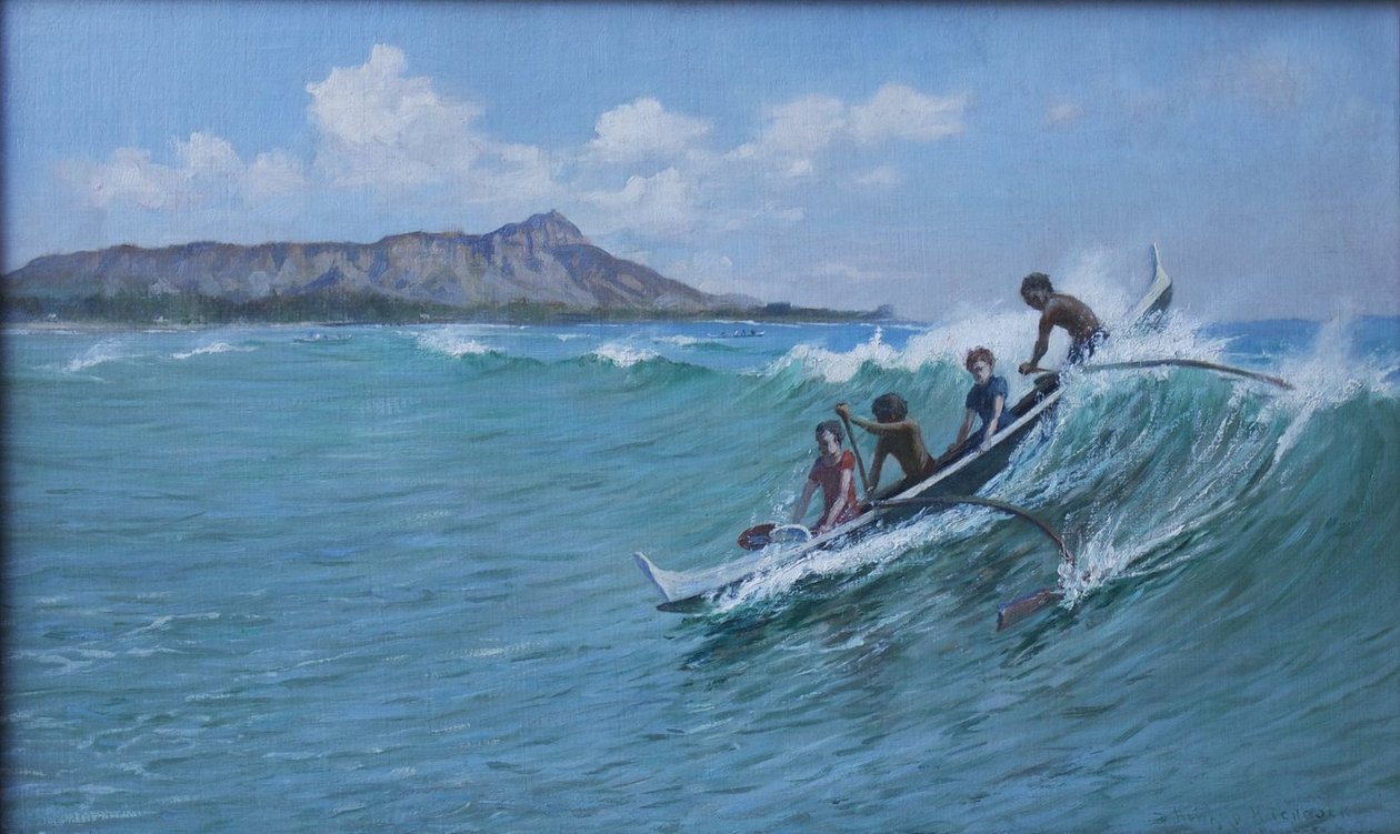 独木舟冲浪，威基基 作者 D.霍华德·希区柯克