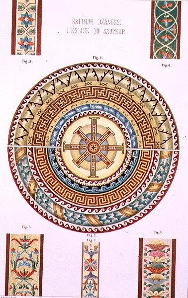 Kahrije Dzamissi救世主教堂的玫瑰马赛克，出自《君士坦丁堡的教堂建筑》，由维也纳的Lehmann和Wentzel出版，约1870-80年（石印）。 作者 D.（之后）普尔格