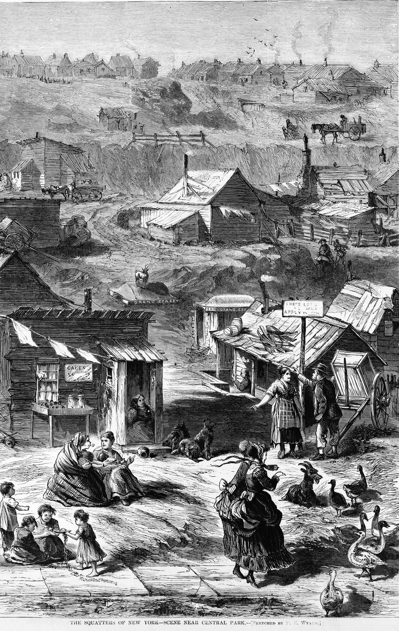 纽约的寮屋 - 中央公园附近的场景，来自哈珀斯周刊，酒吧。 1869年 作者 德怀恩