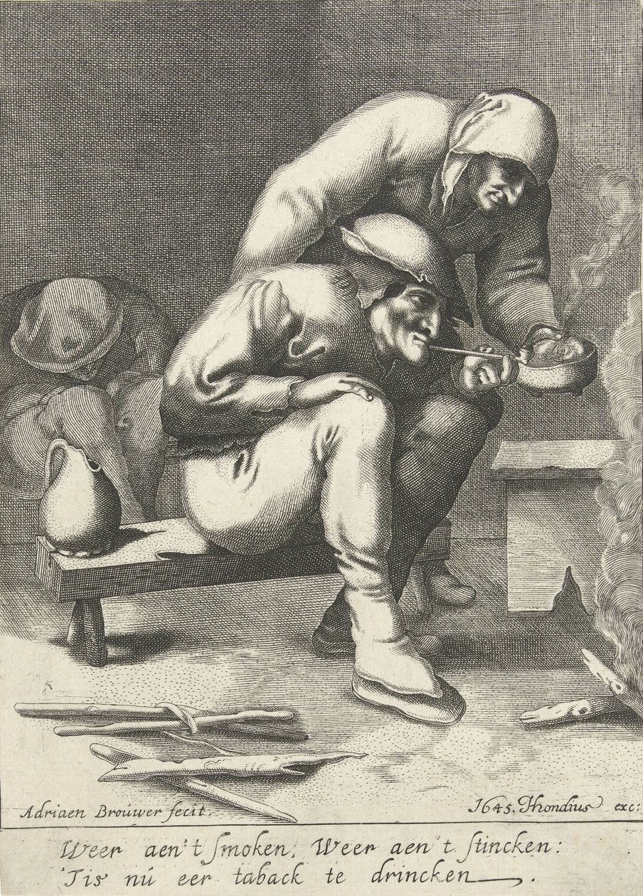 吸烟男子，身后有一女子 作者 D. van den Bremden