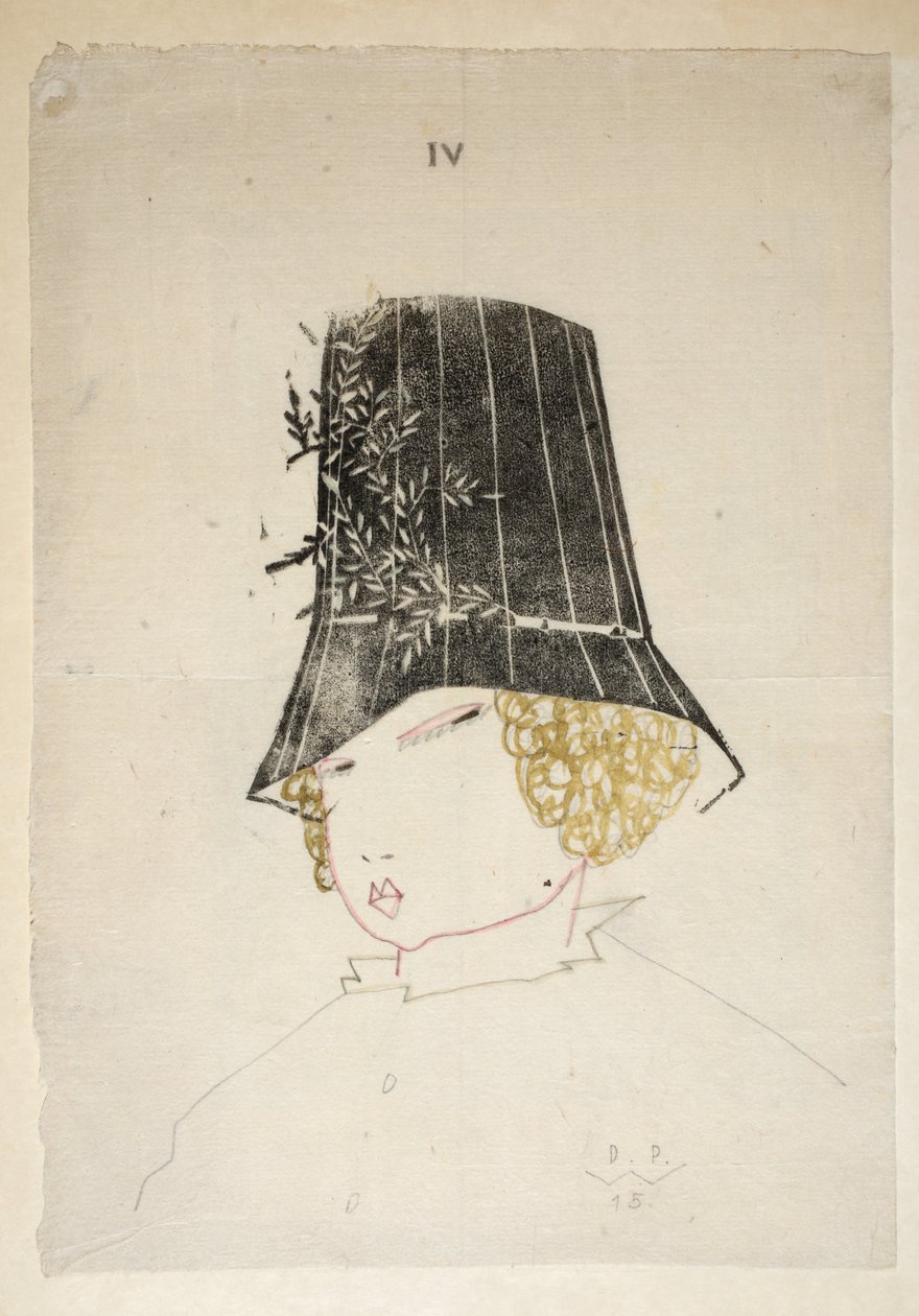 设计一个帽子，板4，插图来自&39;Wiener Werkstatte模式191415&39;，酒吧。 Eduard Kosmack，维也纳，1914-1915（手工色的linocut） 作者 克鲁奇·佩奇（Scrooge Peche）