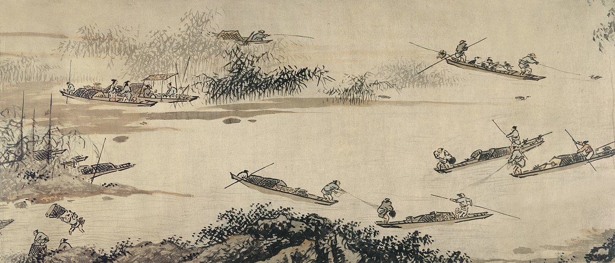 明朝秋河上的渔民（墨水和纸上的颜色） 作者 戴进