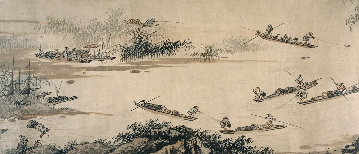 秋河上的渔民，明朝，15世纪。 作者 戴进