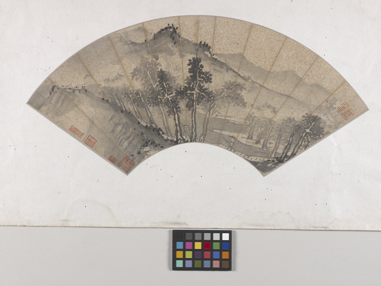 山水人物（泼金纸上水墨，扇面画） 作者 戴进