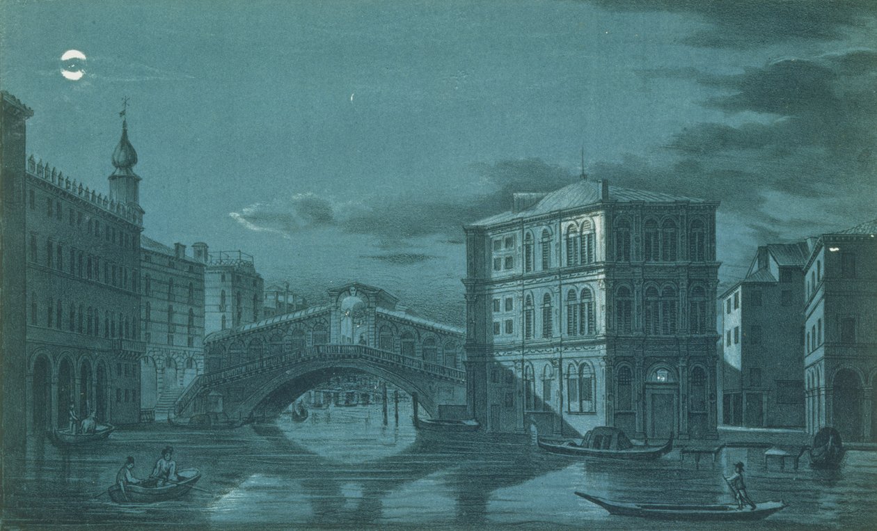 Brizeghel雕刻的威尼斯Ponte di Rialto的夜间场景 作者 达达