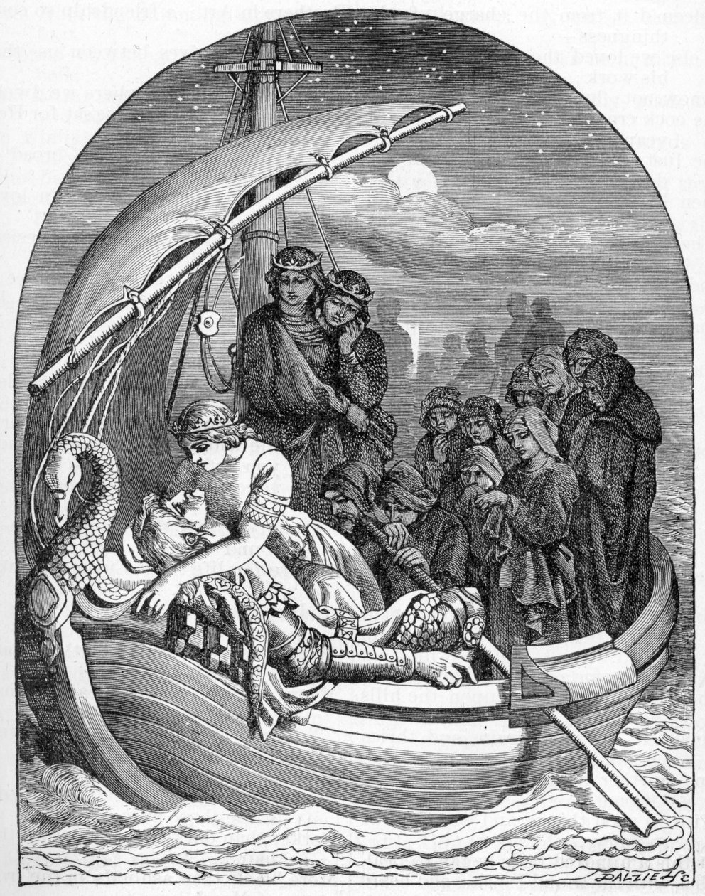 垂死的亚瑟王在1901年带着三个女王的神奇船上被带到阿瓦隆 作者 达齐尔兄弟