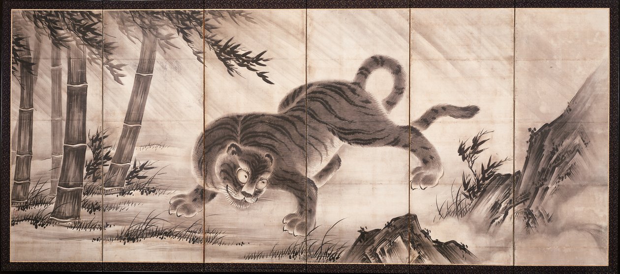 虎 [一对龙虎的左边]，16 世纪中叶（纸上墨迹）（另见 6114494） 作者 山田道安